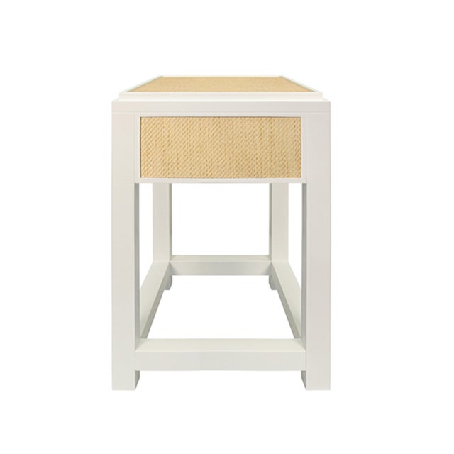 Modern Matthew Izzo Home - Jean Matte White Lacquer and Natural Grasscloth One Drawer Side Table With Satin Brass Drawer Pull For Sale - Image 3 of 6