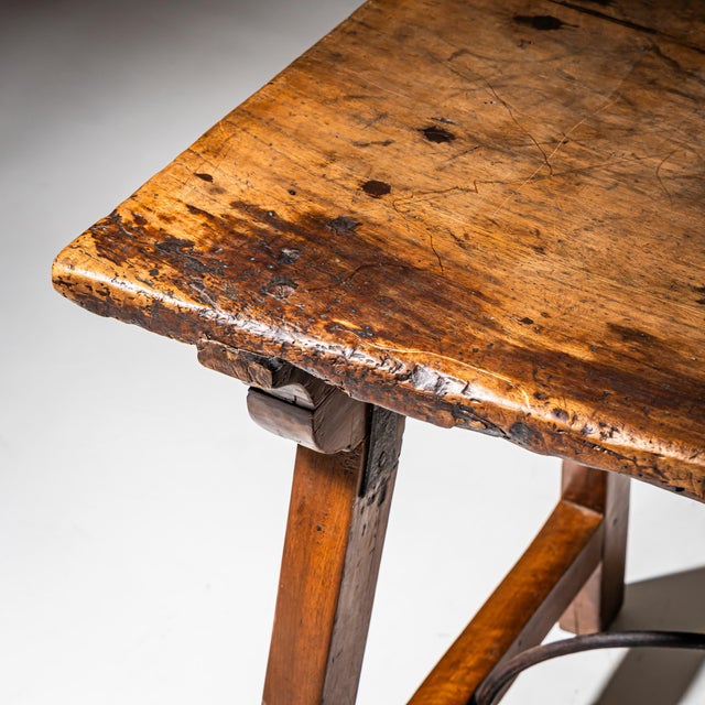 Provincial Table with Iron Stretcher, Spain, 19th Century For Sale - Image 6 of 8