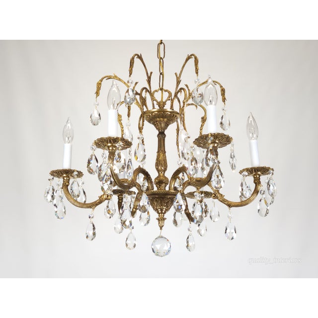 Brass Antique 6 Arm Absolutely Fabulous Brass Cut Lead Glass Crystal Chandelier For Sale - Image 8 of 12