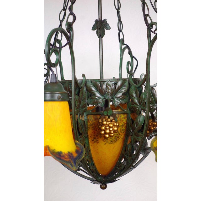 Metal French Wrought Iron Glass Chandelier, 1990s For Sale - Image 7 of 15