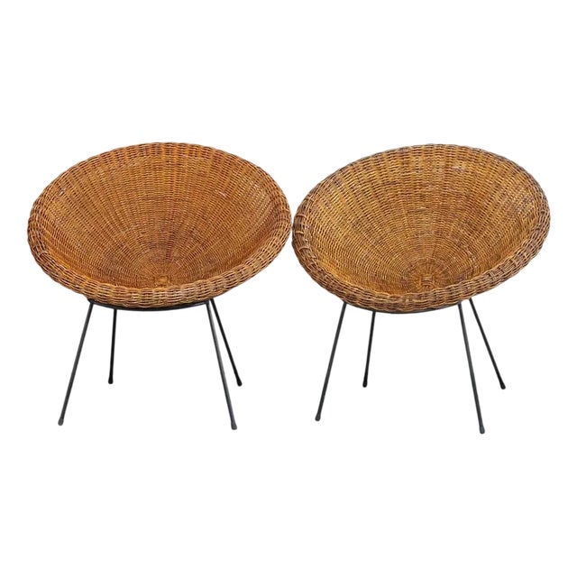 Wicker Seats with Iron Frame, 1950s For Sale