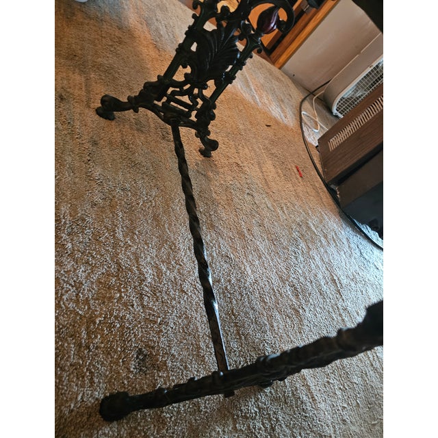 Victorian Antique 19th Century Victorian Ornate Cast Iron Parlor Bench With Patchwork Jacquard Cushioned Seat For Sale - Image 3 of 8