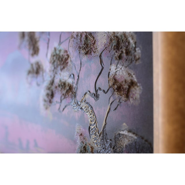 Mid Century Japanese Landscape Mount Fuji With Fishermen Painting For Sale - Image 10 of 12