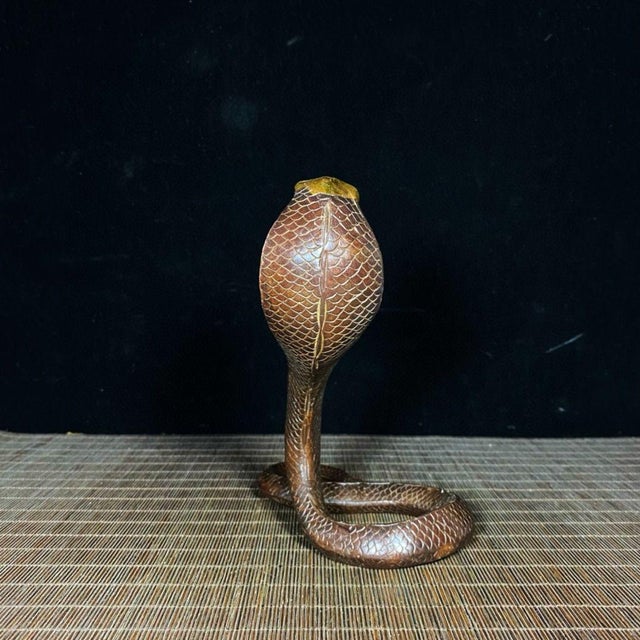 Vintage Solid Copper & Gilt Brass Cobra Snake Sculpture For Sale In Los Angeles - Image 6 of 9