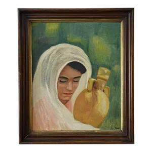Vintage 1969 Portrait Painting on Canvas - Signed