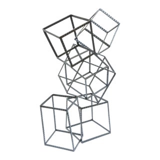Monumental Steel Cube Stacked and Angled Tall Sculpture For Sale