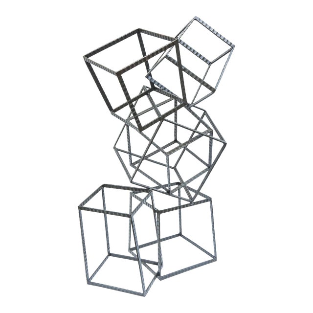 Monumental Steel Cube Stacked and Angled Tall Sculpture For Sale