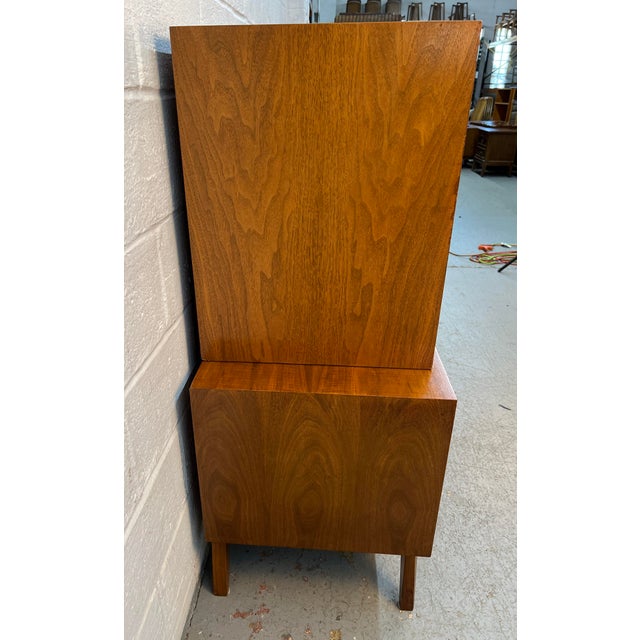 Wood Mid-Century Two Piece Walnut and Burl Diamond Front High-Boy Dresser For Sale - Image 7 of 18