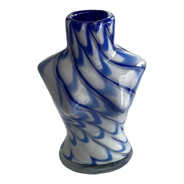 Vintage Murano Style Italian Art Glass Striped Woman Bust Vase For Sale