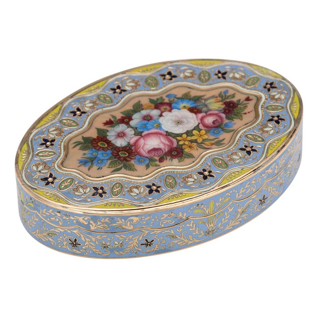 Antique 19th Century Swiss 18k Gold & Enamel Snuff Box, Geneva, 1830s For Sale