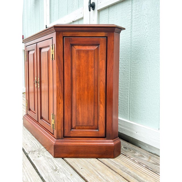 1970s 1974 Henkel Harris Solid Wild Black Cherry Raised Panel Console Cabinet With Key For Sale - Image 5 of 12