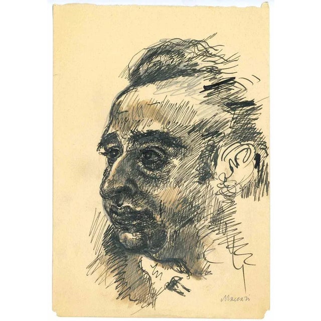 The Portrait is an original Drawing in pen and ink on creamy-colored paper realized by Mino Maccari in mid 20th century....