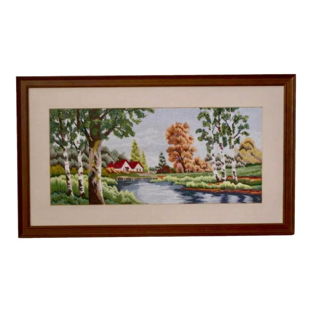 1970s Landscape Needlepoint Textile Art Signed K/N For Sale