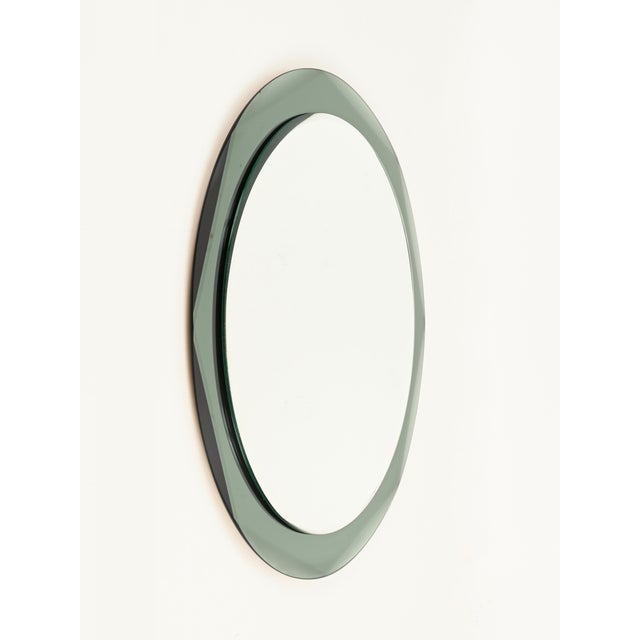 1960s Round Green Double Beveled Mirror attributed to Antonio Lupi for Cristal Luxor, Italy, 1960s For Sale - Image 5 of 13