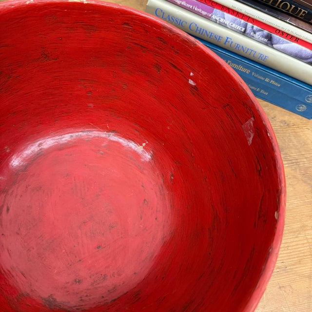 Large Red Lacquer Bowl with Textured Surface For Sale - Image 9 of 9