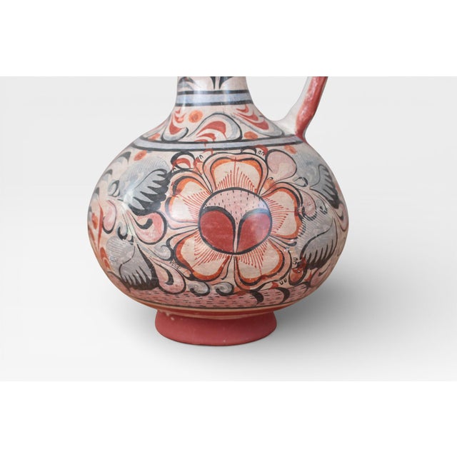 1970s Mexican Tonalá Pottery Pitcher With Haindpainted Floral Motifs For Sale - Image 4 of 15