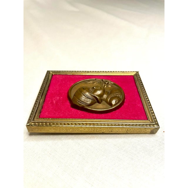 Vintage Renaissance Dutch Girl Brass & Red Velvet Cameo in Repousse' Style For Sale In Houston - Image 6 of 10