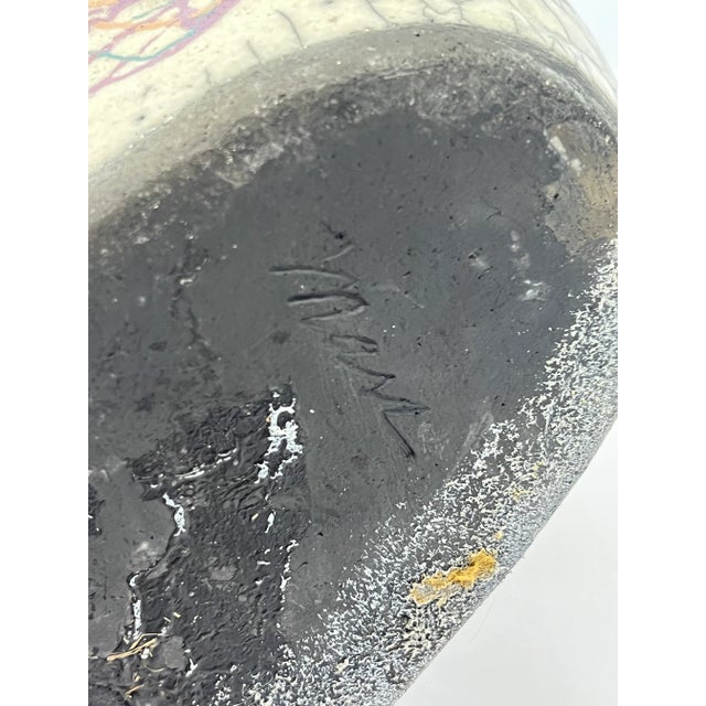 Postmodern Crackled Glaze Studio Pottery Vase With Colorful Design, 1980s For Sale - Image 9 of 11