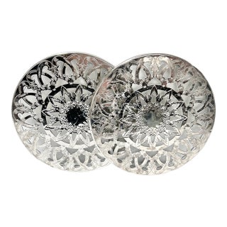 1960s Silver-Plated Pierced Sunburst Trivets – Pair For Sale