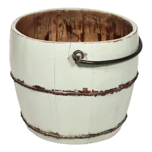 Vintage Farmhouse Light Teal / Ice Blue Wooden Water Bucket