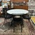 1950s Geometric Black and White Flared Iron Base Table With Leaf and 4 Chairs, Set of 6 Pieces For Sale - Image 12 of 12