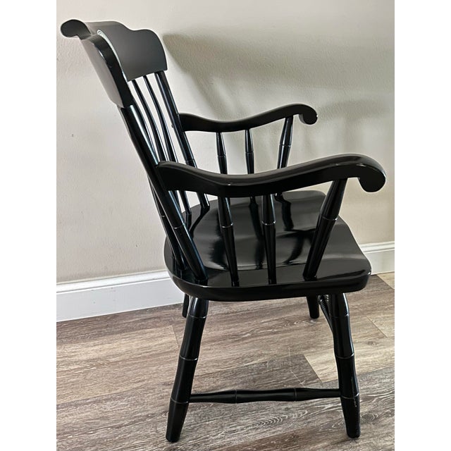 1960s Vintage C. 1969 S. Bent & Bros. Collegiate Black Windsor Style Arm Chair For Sale - Image 5 of 12