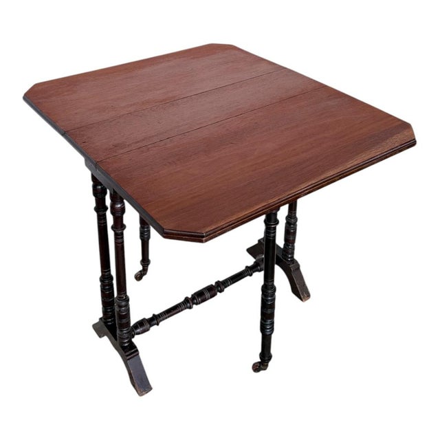 Brown Small Victorian Teak and Mahogany Gateleg Side Table, 1890s For Sale - Image 8 of 10