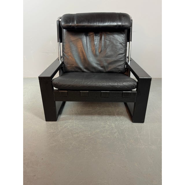 Brutalist Black Leather Armchair with Black Wooden and Metal Chrome Frame by Sonja Wasseur, Netherlands, 1970s For Sale - Image 18 of 18