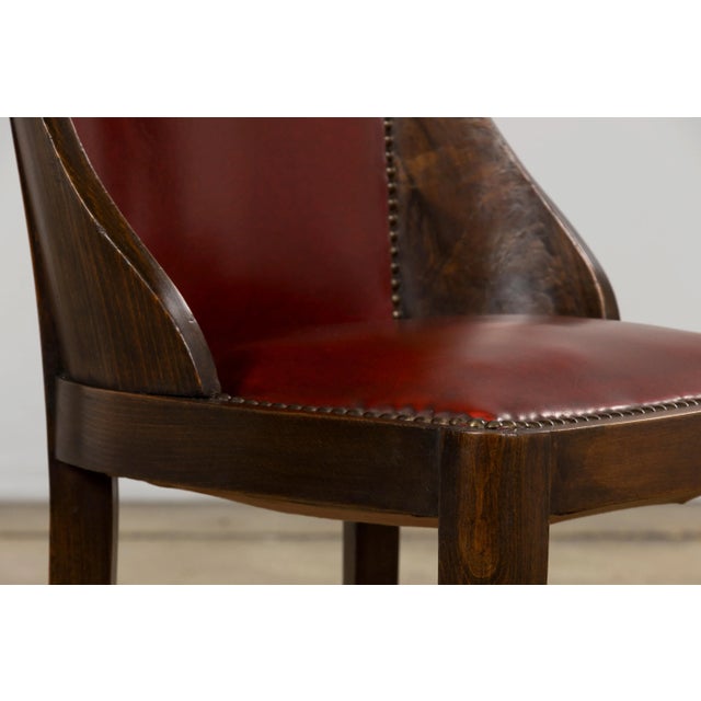 Red 1930s French Art Deco Maple Gondola Dining Chairs W/ Red Faux Leather - Set of 6 For Sale - Image 8 of 18
