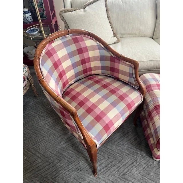 Late 20th Century Three 3 Piece Set: Tufted Ottoman & Matching Chairs For Sale - Image 10 of 12