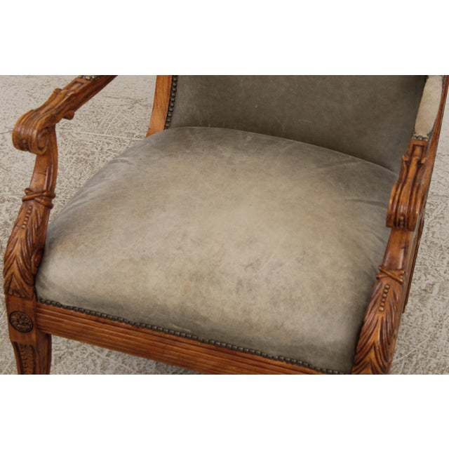 French Louis XVI Carved Leather Arm Chair For Sale - Image 12 of 17
