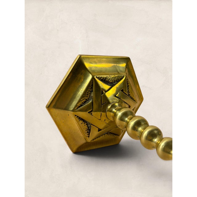 Antique English Edwardian Brass Hexagonal Candlestick Holders For Sale - Image 18 of 18