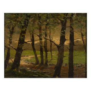 L. Delleani, Forest Interior with Sunlit Clearing, Oil on Panel For Sale