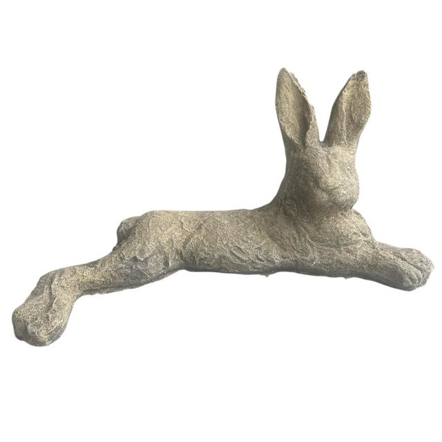Pair of Vintage Reclining Cast Stone Garden Hares For Sale - Image 4 of 11