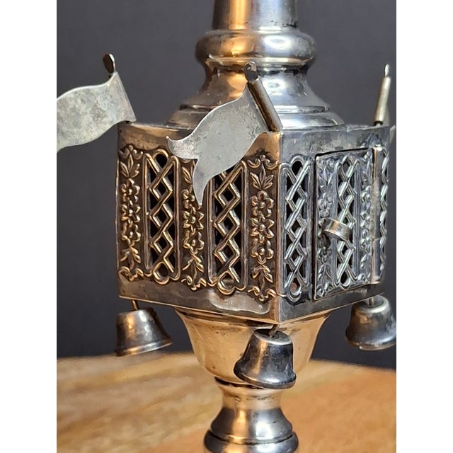 Vintage Sterling Silver Besamim Spice Tower Havdalah Judaica Bells Flags 72g For Sale - Image 11 of 17