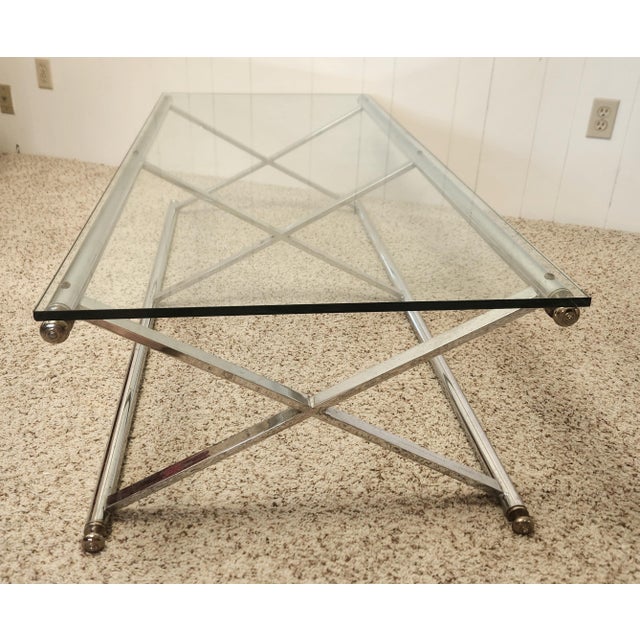 Triple X Base Chrome Glass Cocktail Table 1970s Mod For Sale In Orlando - Image 6 of 12