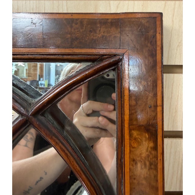 Wood Gothic Window Pane Mirror in Burr Walnut Frame From England (H 37 3/4 X W 17) For Sale - Image 7 of 11