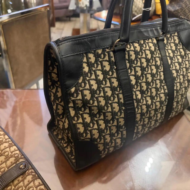 A 1980s Vintage Christian Dior Oblique Monogram Blue Canvas Boston Hand Bag For Sale - Image 9 of 16