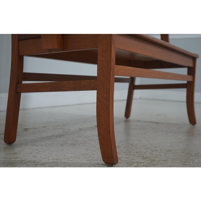 Arts and Crafts Style Solid Oak Slat Back Bench For Sale - Image 10 of 18