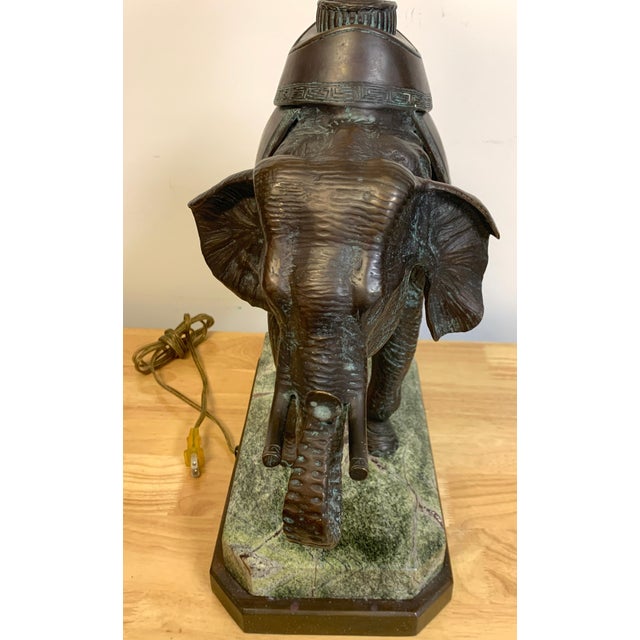 Late 20th Century Late 20th Century Maitland-Smith Bronze Asian Elephant Table Lamp on Serpentine Marble Base For Sale - Image 5 of 14