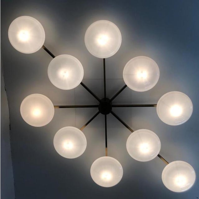 Metal 21st Century Dieci Bronze Glossy White Murano Flush Mount by Fabio LTD For Sale - Image 7 of 9