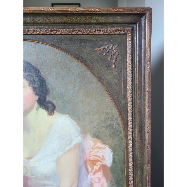 Charles J. Bensco Antique 1930's Oil Painting Portrait of a Los Angeles Woman For Sale - Image 12 of 16