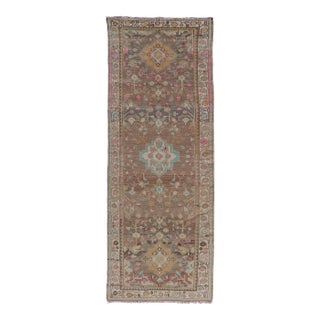Vintage Hamadan Runner With Medallions Set on a Tan Field 3' 5 X 9' 9 For Sale