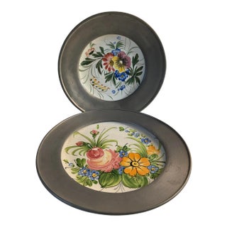Italian and German Hand-Painted Plates Set/2 For Sale