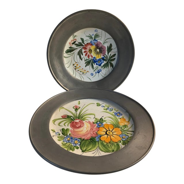 Italian and German Hand-Painted Plates Set/2 For Sale