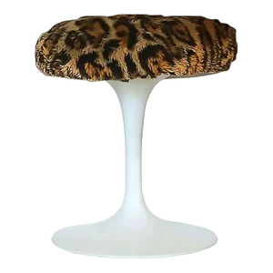 Mid-Century Tulip Stool With Leopard Print Seat