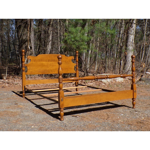 Wood Vintage Ethan Allen Baumritter Solid Maple Full Double Cannonball Poster Bed For Sale - Image 7 of 17