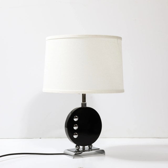 Art Deco Table Lamp in Black Lacquer W/Chrome Detailing After Donald Deskey For Sale - Image 12 of 12