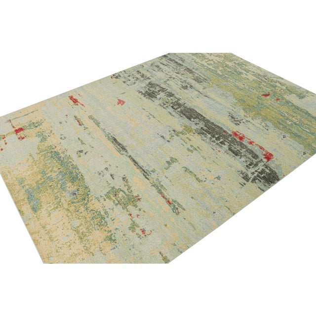 Modern Rug & Kilim’s Distressed Style Abstract Rug in Green and Blue For Sale - Image 3 of 7
