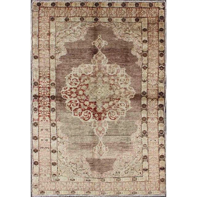 Textile Vintage Turkish Oushak Rug With Faded Plum and Cream Tones 4′ × 6′3″ For Sale - Image 7 of 7